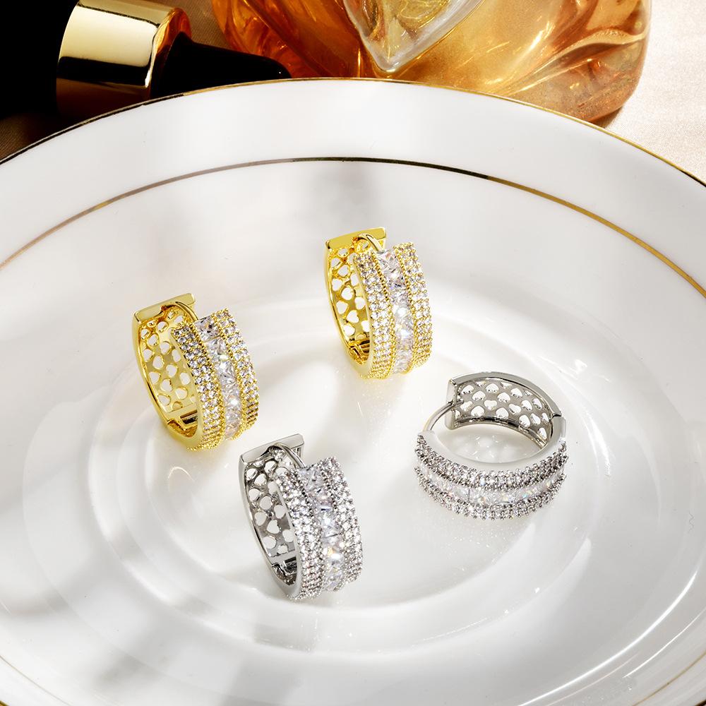 2026 New Micro-Paved Zircon Hoop Earrings Hollow Round Gold Plated Ear Buckles for Women