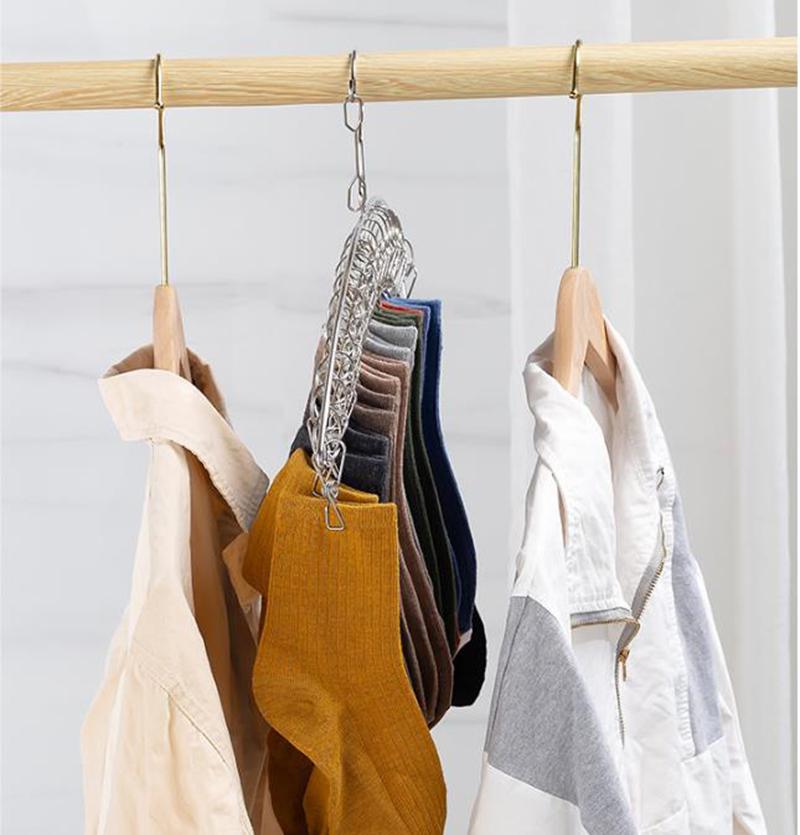 Stainless Steel Sock Rack With Windproof Curved 16-Clip Clothes Rack With 16 Clips Multi Functional Dual-Purpose Clothes Rack