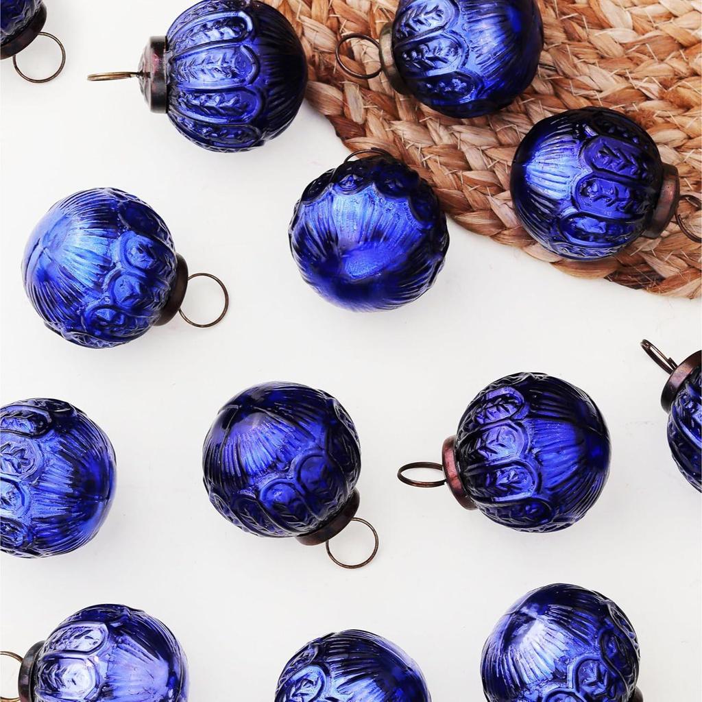 12 Vintage Mercury Large Christmas Ornaments Royal Blue Unique Glass Balls for Christmas Tree, Halloween, New Year, Valentine Day