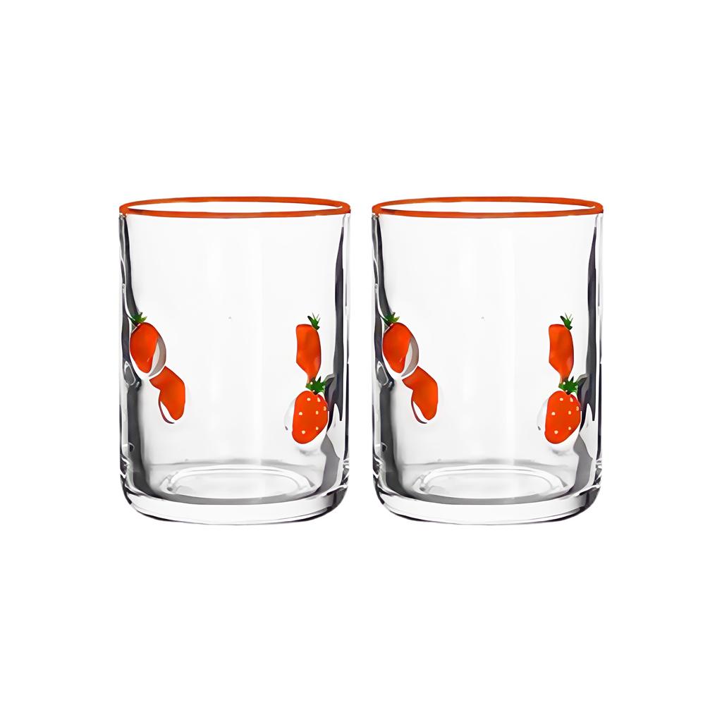 Pair Of Lemon Printed Vintage Juice Glasses Durable Glassware With 14oz Capacity Ideal For Cocktails Water Decor
