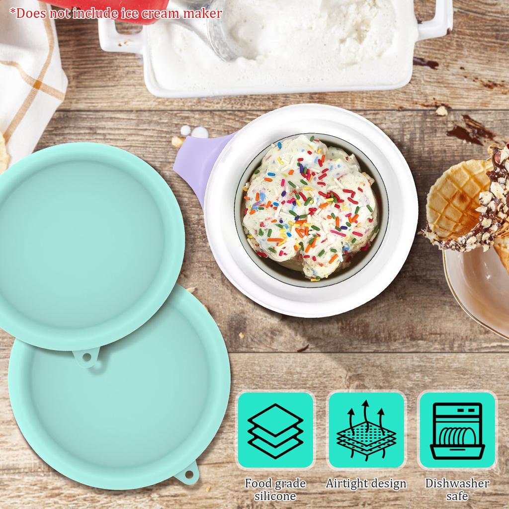2Pcs Ice Cream Maker Lid for Mug 6 Inch Silicone Ice Cream Maker Mug Cover Reusable Ice Cream Maker Bowl Lid for Household