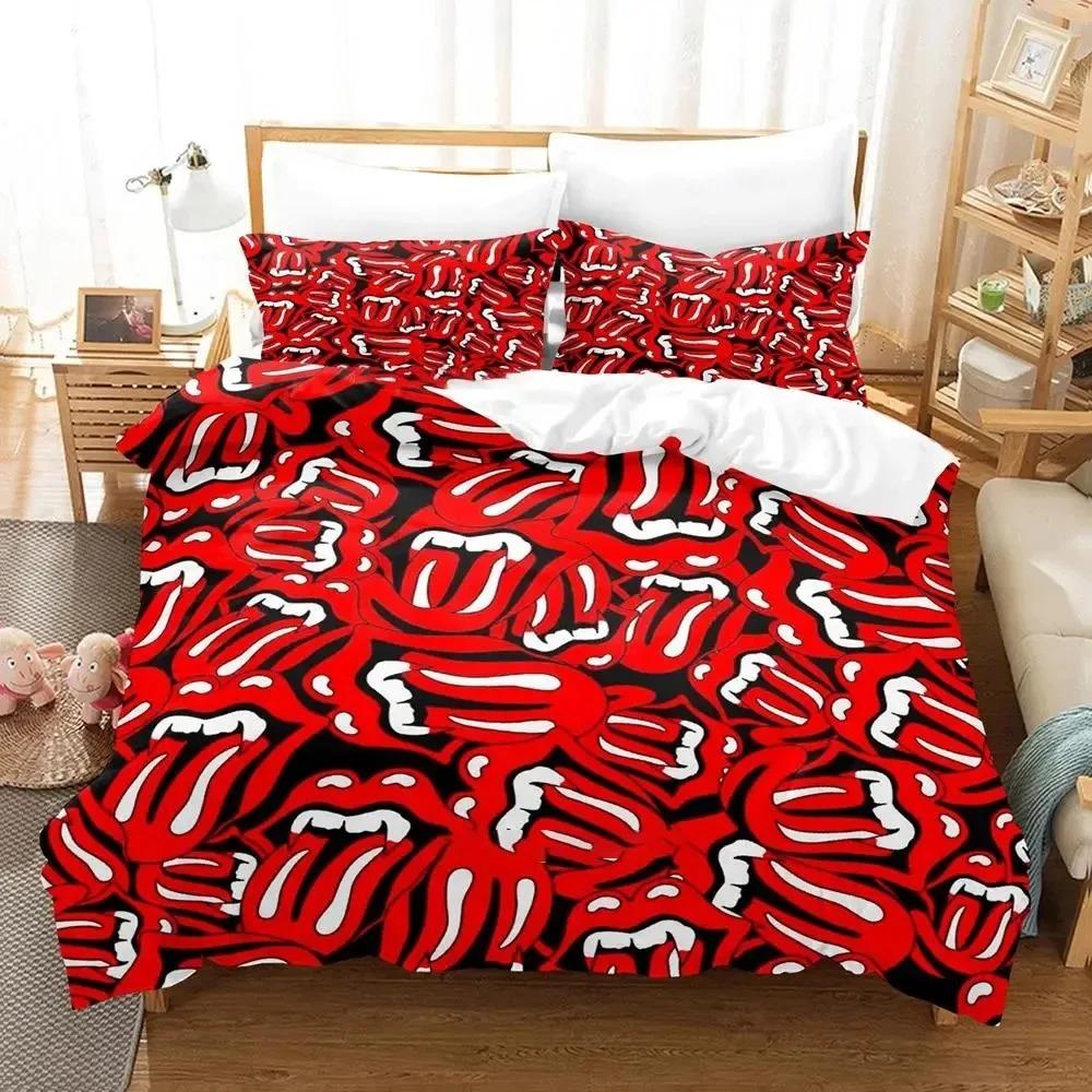 

3D Print Rolling Stones Logo Bedding Set Duvet Cover Bed Set Quilt Cover Pillowcase Comforter king Queen Size Boys Adult 70x133cm 2pcs