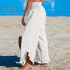 Damskie spodnie codzienne plisowane elastyczne z wysokim stanem z szerokimi nogawkami długie spodnie z kieszeniami mankiety z falbankami luźny krój spodnie rekreacyjne