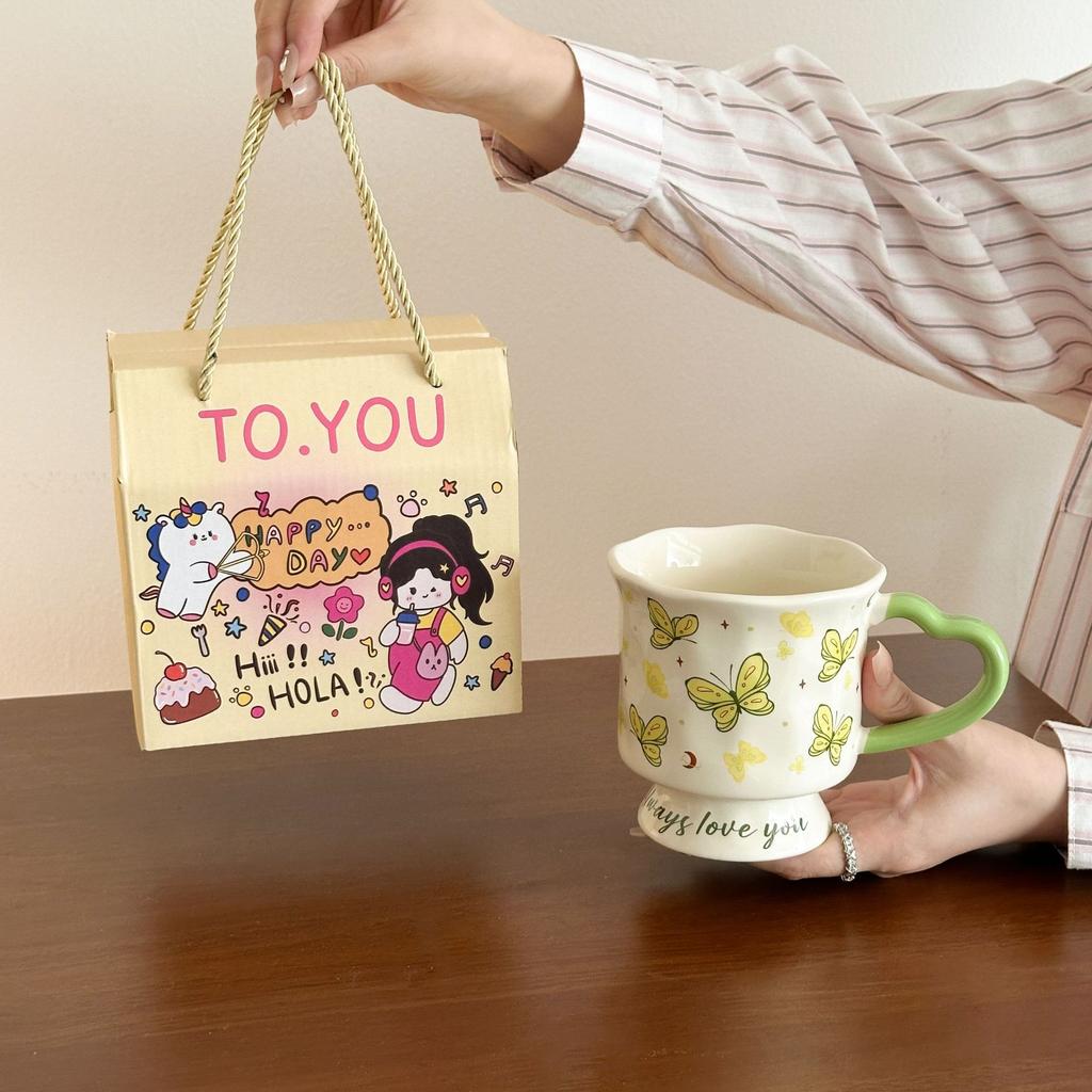 Advanced Design Sense Goblet Hand Painted Mug Ceramic Cup Household Drinking Water Cup Girls Coffee Cup Souvenir