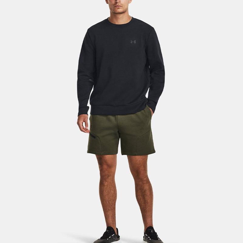 Under Armour Unstoppable Fleece Crew Solid Color Round Neck Pullover Long Sleeve Sweatshirt Men Sweatshirt Black 1381688-001