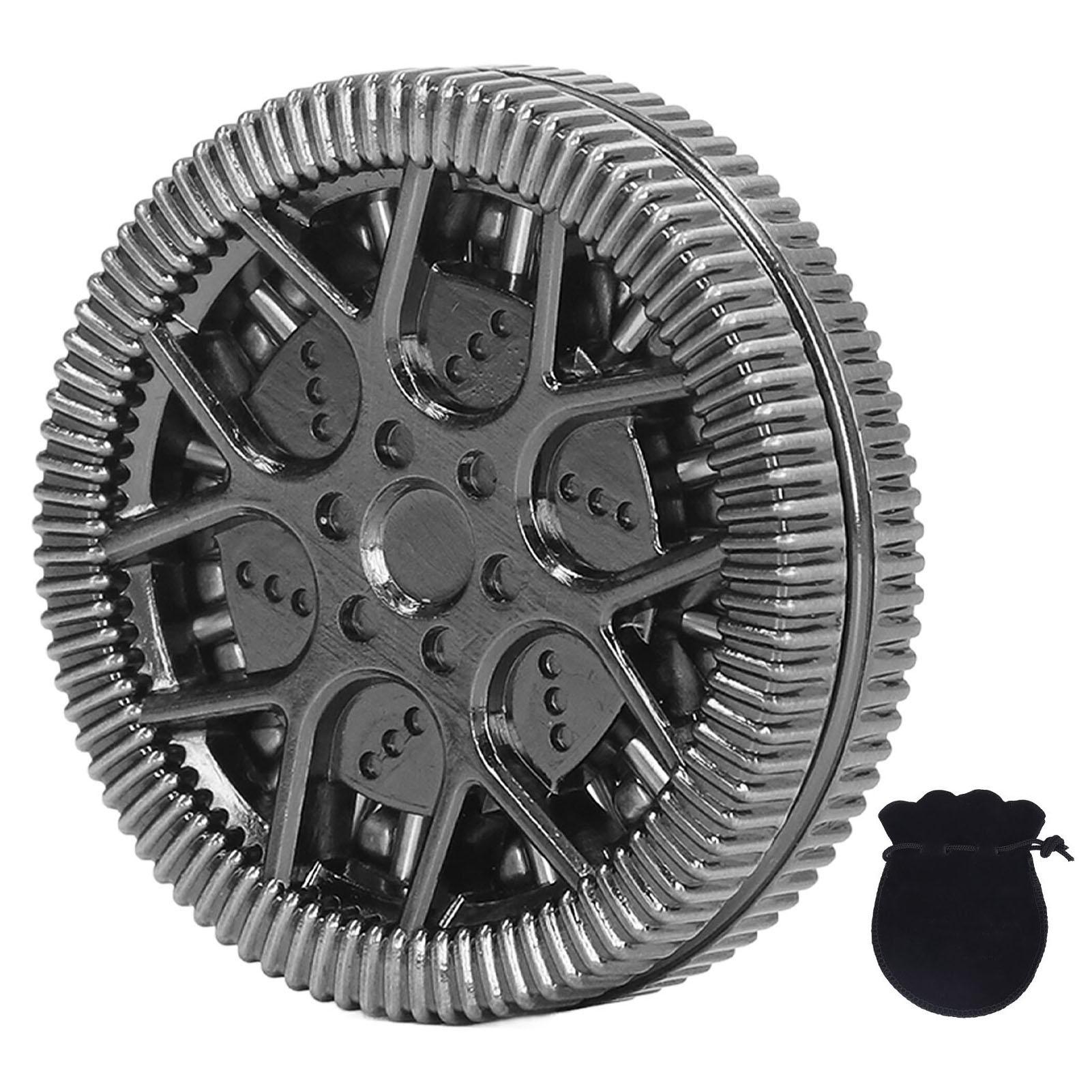 Hollow Hub Pattern ADHD Haptic Coin Portable Magnetic Anxiety Stress Relief Push Slider Toy For Office Silver Black