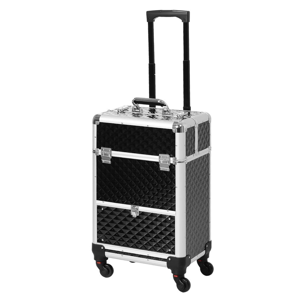 Makeup Trolley Suitcase Cosmetic Vanity Case With Adjustable Telescopic Handle 34L X 25W X 62H Cm Aluminum Black