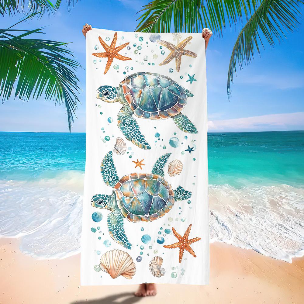 Watercolor Dreamy Turtle Beach Towel Galaxy Background Print Quick Dry Towel for Girls