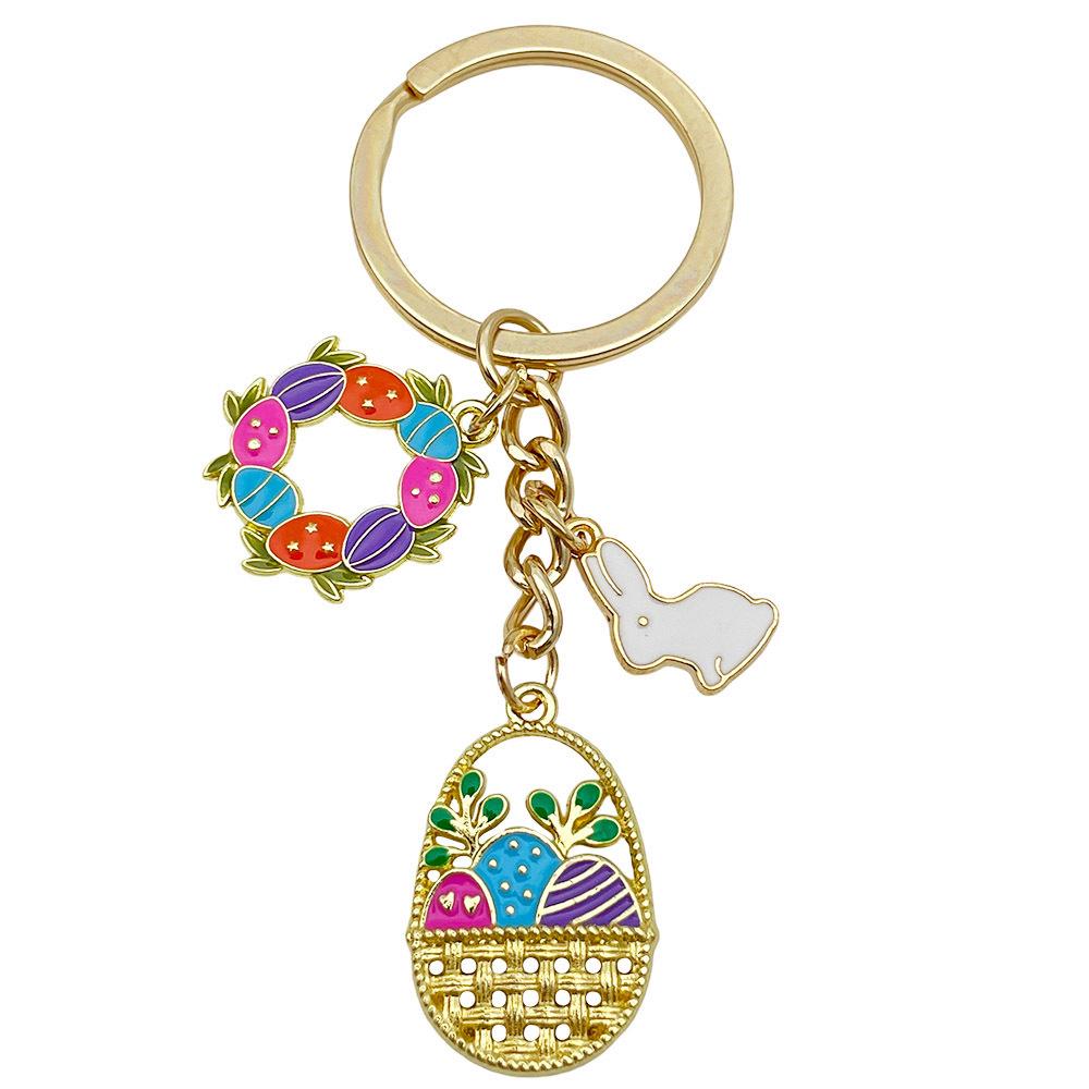 Chinese Cartoon Mid-Autumn Festival Bunny Egg Basket Keychain - Creative Holiday Pendant