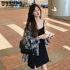 Summer Loose Checkered Shirt Top Mid To Long Length Long Sleeved Shirt Jacket for Women