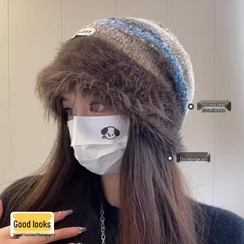 Gudeng Autumn Winter Maillard Plush Retro Knitted Beanie