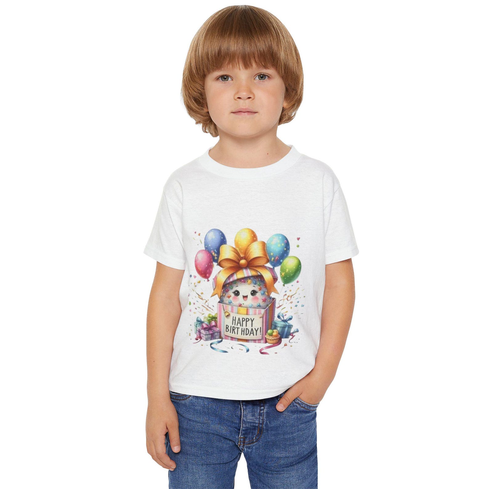 Birthday Cake Kitty T-Shirt | Pastel Party Scene, Balloons, Confetti 160