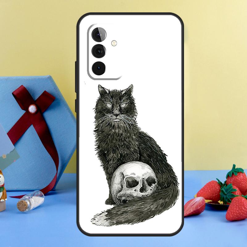Black Cat Skull Goth Witch Case For Samsung Galaxy A13 A23 A33 A53 A73 A14 A24 A34 A54 A72 A52 A32 A12 A51 A71 A15 A25