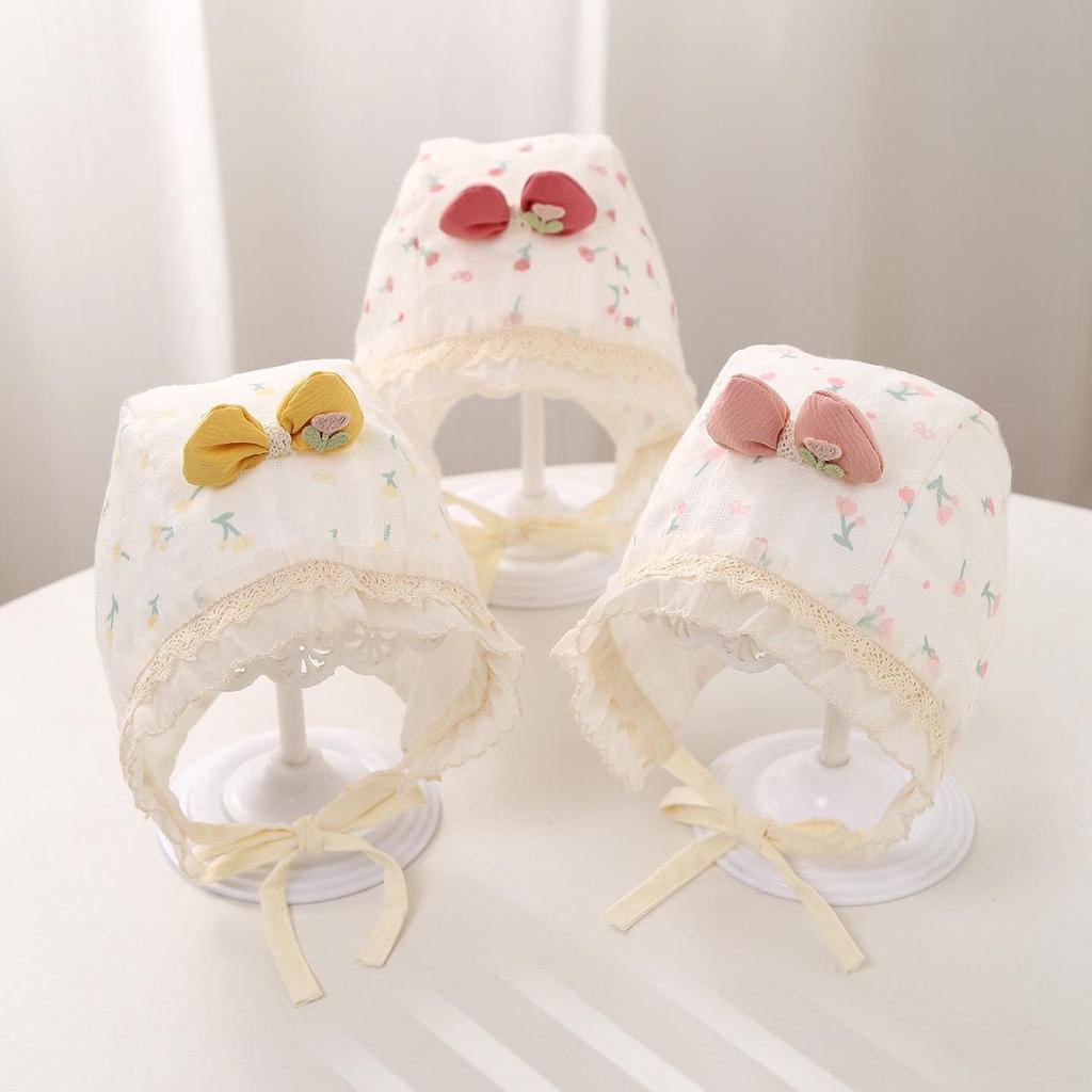 Newborn Girls' Ear Protection Lace Hat, Spring/Summer
