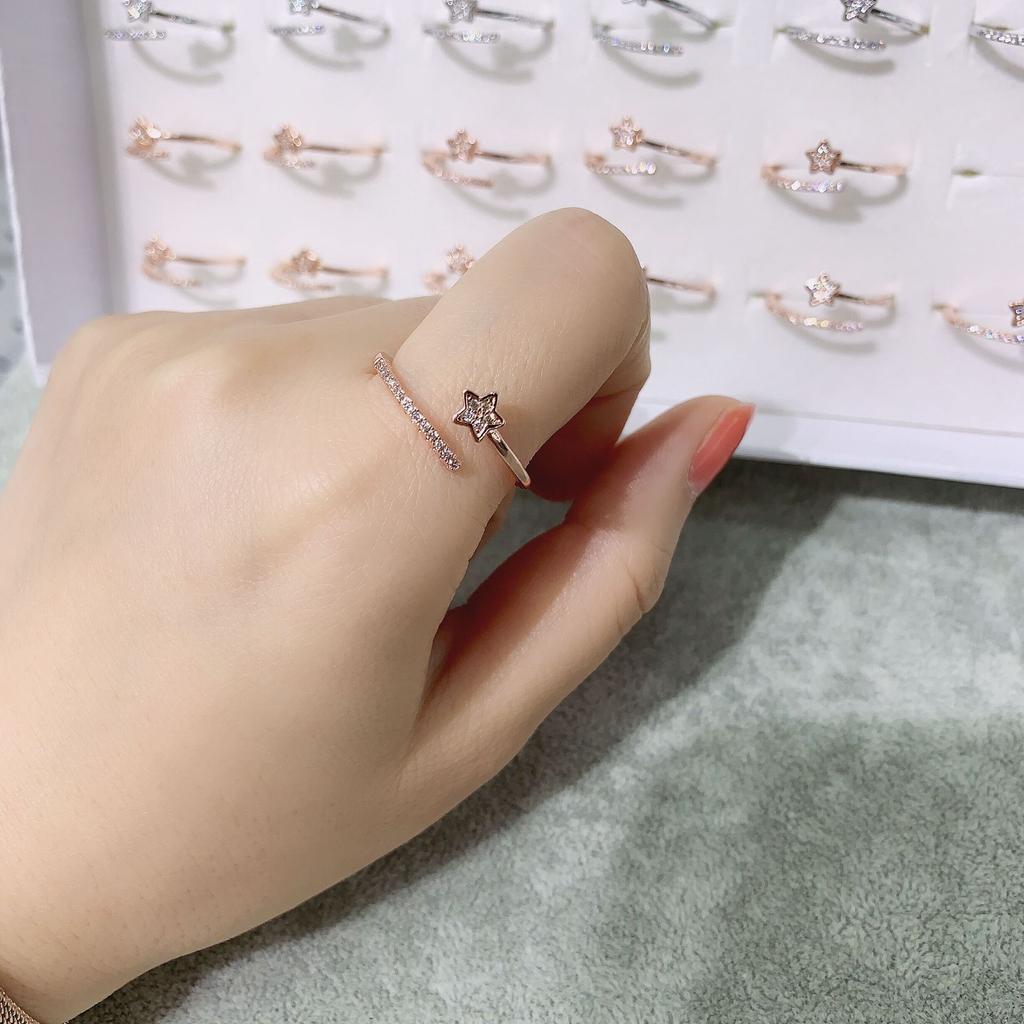 J699 Simple Star Zircon Ring, Fashionable Open Color Retention Ring, Temperament Ring For Women