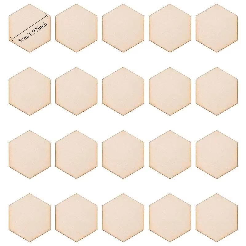 50/100Pcs Hexagon Blank Wood Chips Unfinished Wooden Plate Decorative Arts Crafts DIY Making Wedding Tags Christmas Blank Gifts