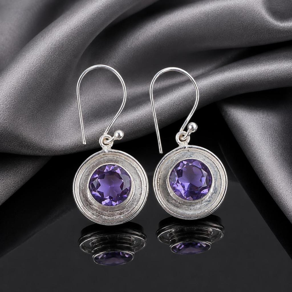 Iolite Gemstone 925 Sterling Silver Jewelry Designer Round Earrings 1.40" EE-4-5