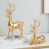 1 Pair Christmas Electroplating Golden Reindeer Statue Standing Sitting Elk Figurine Deer Sculpture Home Office Desktop Ornament
