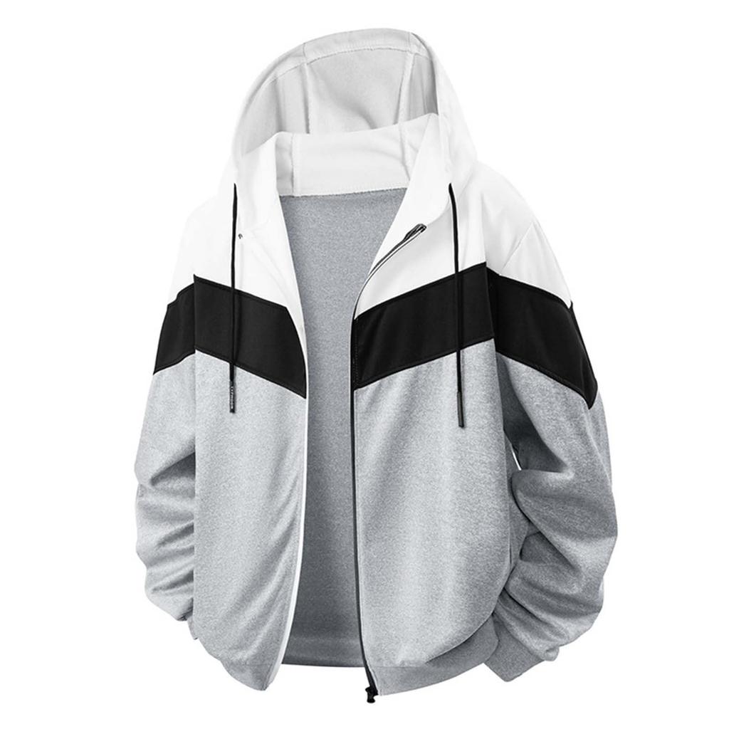 Men Zip Sweatshirt Jacket, Long Sleeve Loose  Casual Hooded Sports Coat Outerwear
