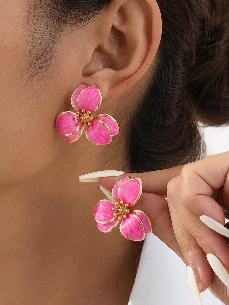 1pair Lovely Seaside Floral Drop Stud Earrings For Women