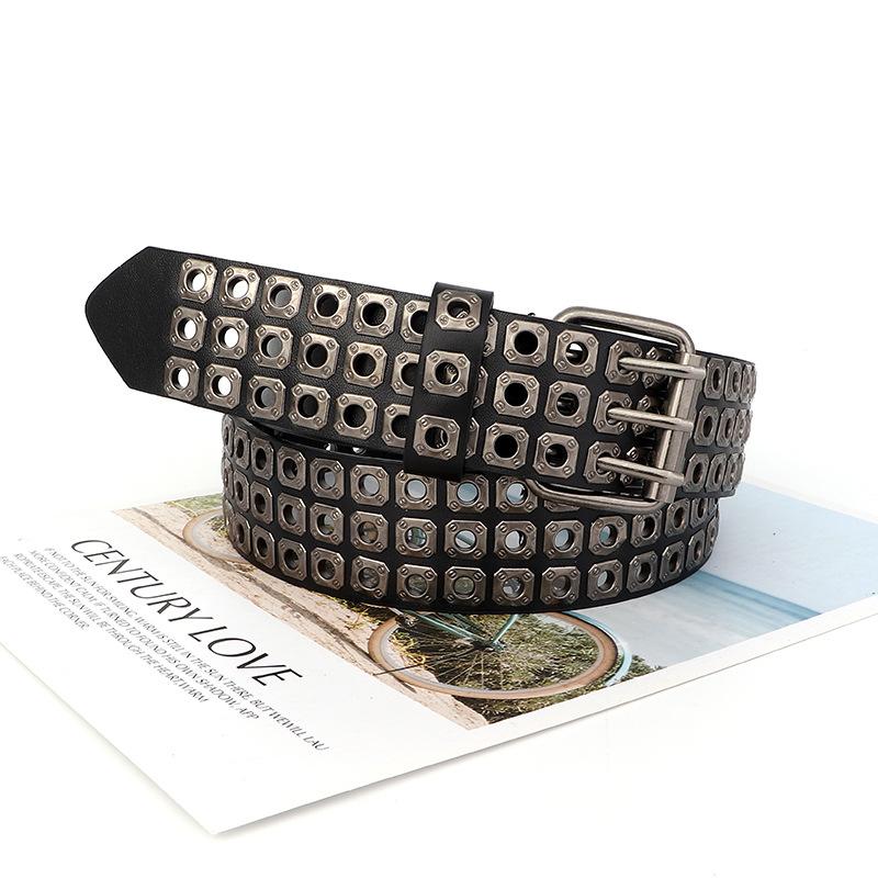 

Rock Punk Womens Leather Belt With Rivet Eyelet Design For Styles Streetwear Square Buckle