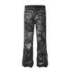 Washed tie-dye micro-pull jeans men's American vibe trendy brand retro ruffian handsome heavy industry niche zipper straight trousers