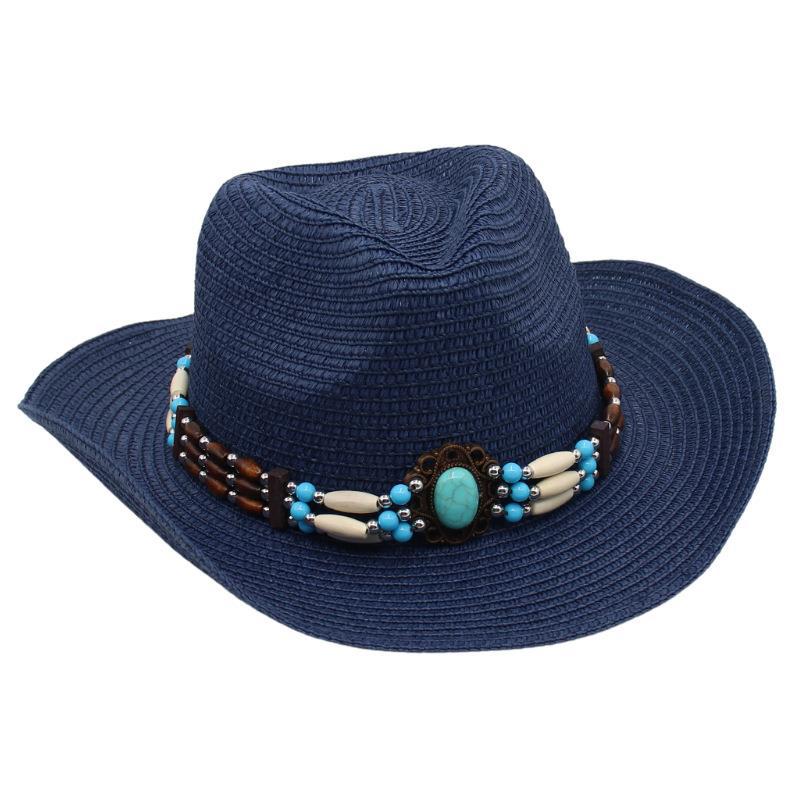 Spring And Summer Sanya Beach Hat Seaside Western Cowboy Straw Hat Ethnic Style Sun Protection Visor Jazz Hat Breathable