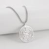 Simple Fashion Stainless Steel Hollowed-out Totem Circular Pendant Necklace for Woman Men Pagan Witchcraft Sweater Chain Jewelry