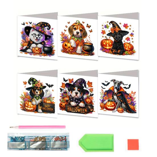 6 Pcs DIY Rhinestone Art Painting Cards Christmas Greeting Card Making Kit with Envelopes 5D Snowman Cat Deer Rhinestone