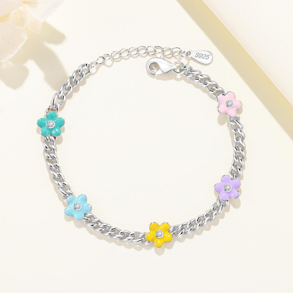 925 Silberfarbenes Blumenpflanzen-Armband Gold Schönes Exquisites Armband Einheitsgröße Schmuck Jubiläums-Accessoire Geschenk