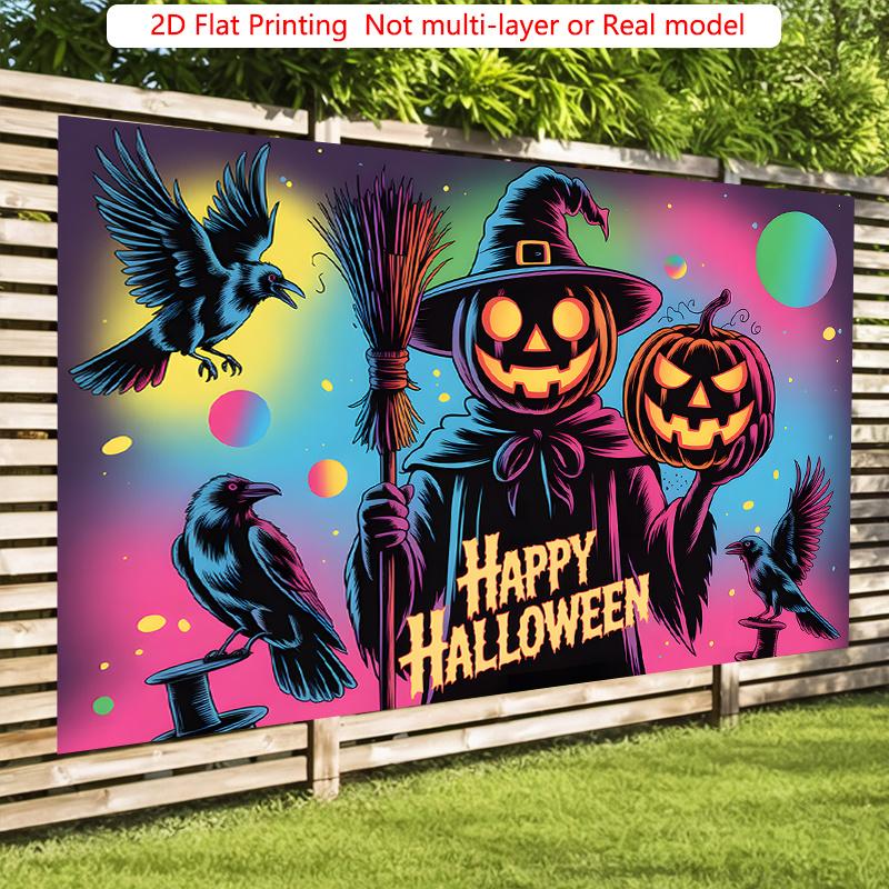 Party Backdrop Halloween Flat Witch Pumpkin Crow Event Backdrop Decoration Party Decor