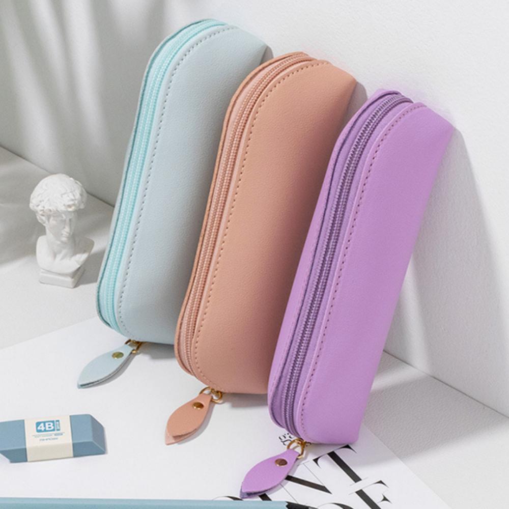 Mini Pencil Case Bag Fashion Makeup Bag Eyebrow Brush Storage Bag Premium Faux Leather Zipper Pencil Bags Simple Stationery Box