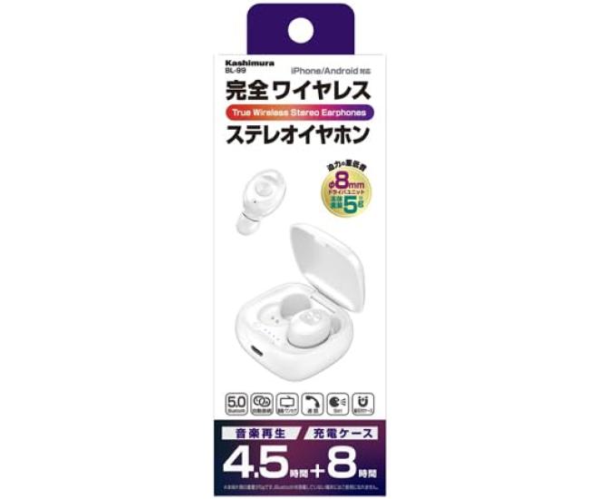 Kashimura BL-99 True Wireless Stereo Earphones, Compact WH