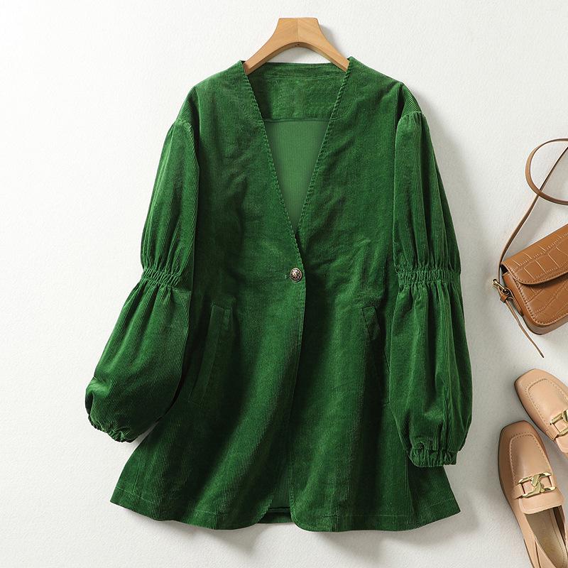 Women s Green Retro Corduroy Jacket - Autumn 2026 Casual High-End Style M зелёный