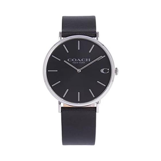 COACH Charles Watch Men s Quartz Leather Black Silver 14602149 [Parallel Import]