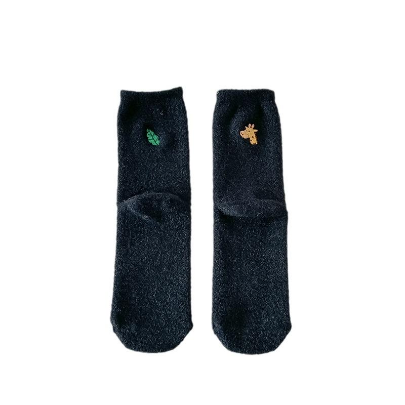 Australian Fleece Women's Mid-calf Socks, Thickened and Fleece Warm Sleep Socks, Cute Embroidered Postpartum Socks, Winter Long Socks