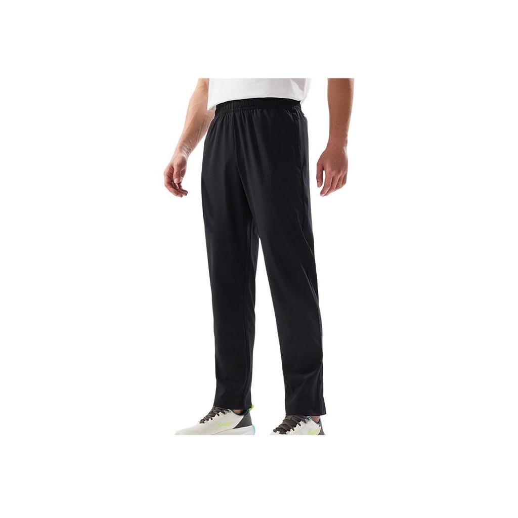 Li Ning Sports Trend Series Solid Color Mid Waist Breathable Versatile Loose Sports Long Pants Unisex Bottoms Black AYKV189-2
