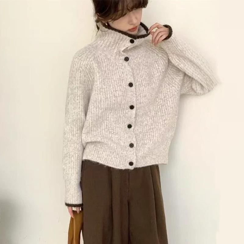 

turtleneck sweater jacket women s autumn and winter new loose lazy style simple color matching knitted cardigan top One Size