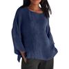 Long Sleeved Round Neck Solid Color Top Cotton and Linen Women’s Blouses & Shirts