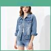 Giacca di Jeans da Donna Primavera Manica Corta Polo Casual per l'Uso Quotidiano