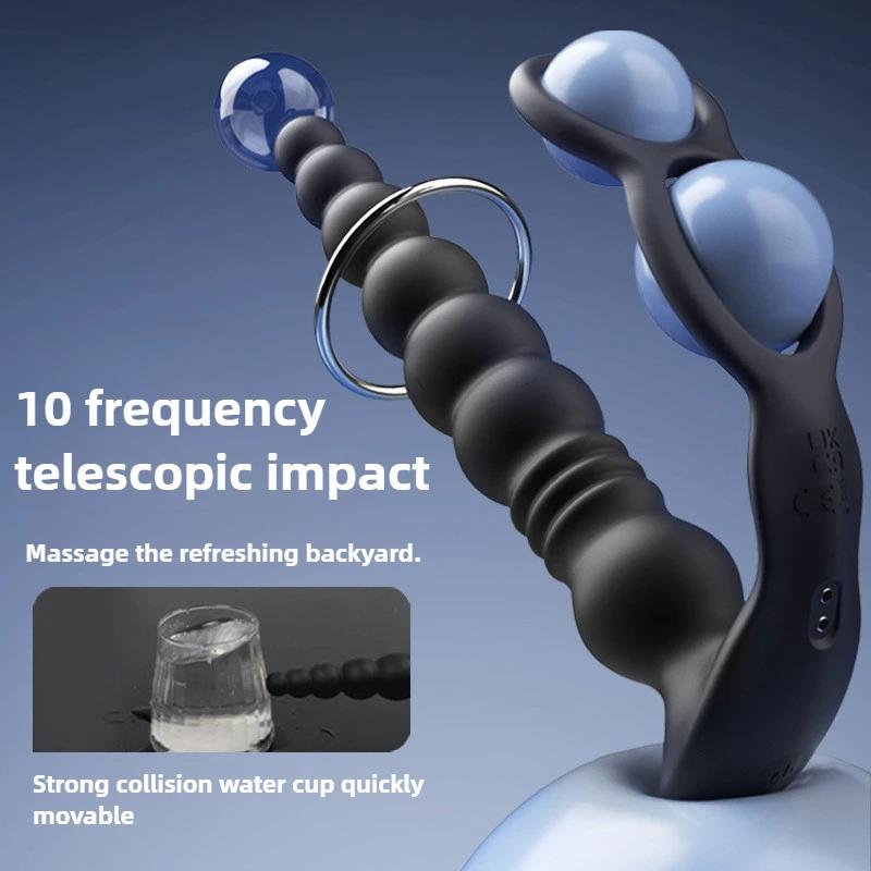Male Prostate Massager Telescopic Anal Vibrator with Penis Ring Butt Plug Remote Control Wearable Anus Adult Sex Toy for Men Gay
