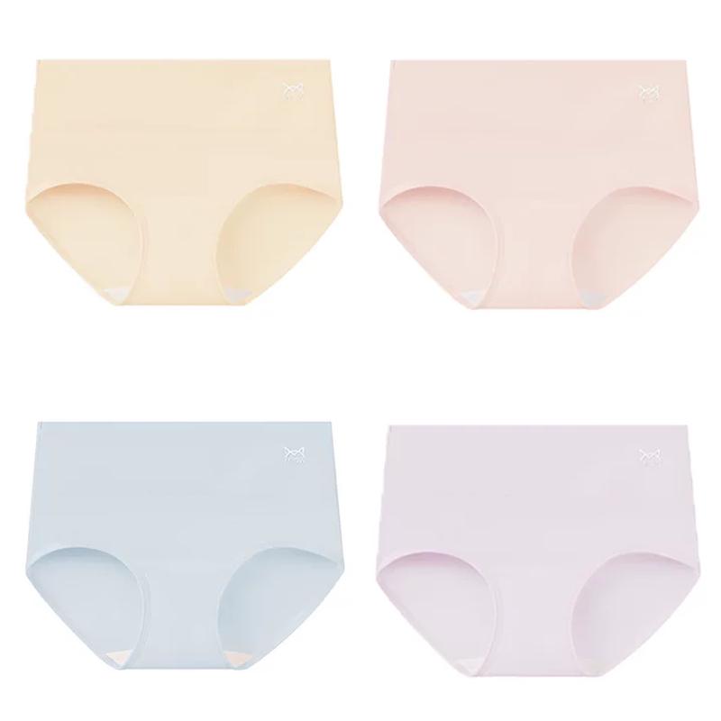 Maoren Women's High-Waist Cotton Briefs with Silk Antibacterial Crotch (4-Pack)