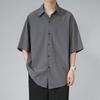 Men's Trendy Black Ice Silk Short-Sleeve Casual Shirt - Cool, Loose, and Stylish