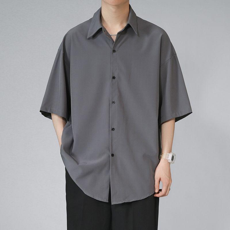 Men's Trendy Black Ice Silk Short-Sleeve Casual Shirt - Cool, Loose, and Stylish