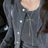Silver Adjustable Pull Bow Korean Necklace, Tassel Long Sweater Chain Accessory