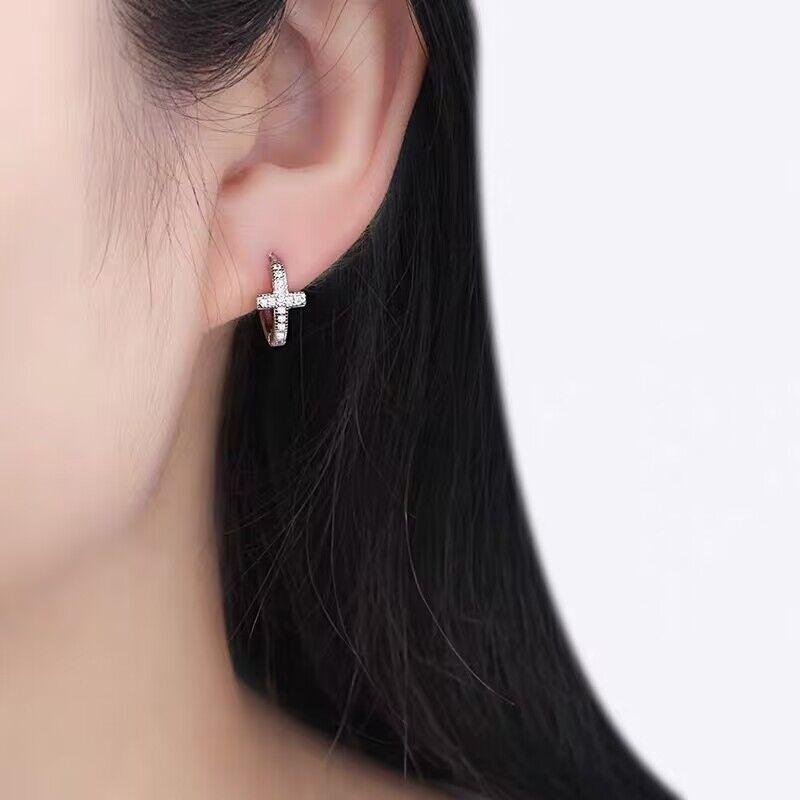 Minimalist S925 Pure Silver Cross Inlaid Diamond Earrings For Women Daily Wear