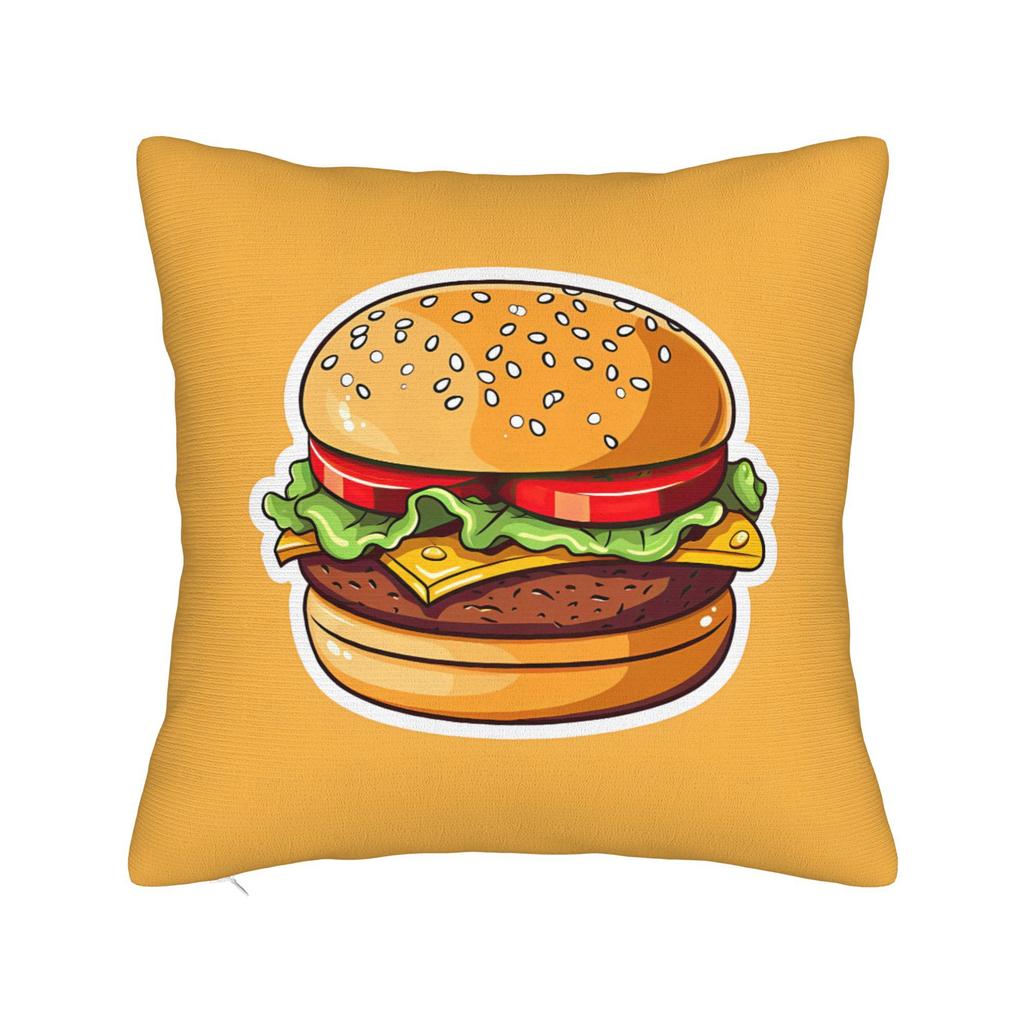 Cute Cartoon Hamburger Cushion Cover Fast Food Print Pillow Case Novelty Home Decor for Kitchen Living Room