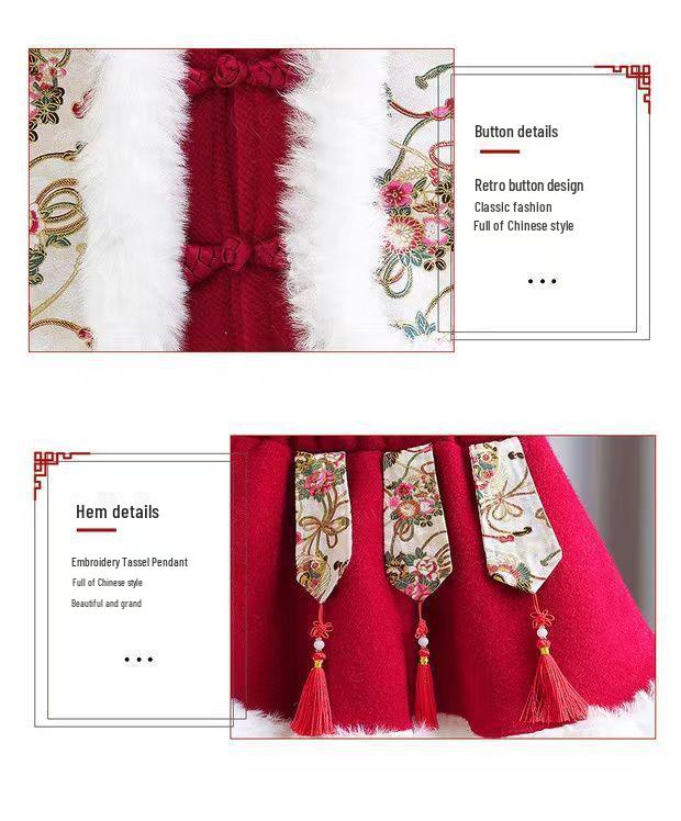 Girls' Winter New Year Hanfu: Fleece-lined Chinese Style Tang Suit for Toddlers and Children.