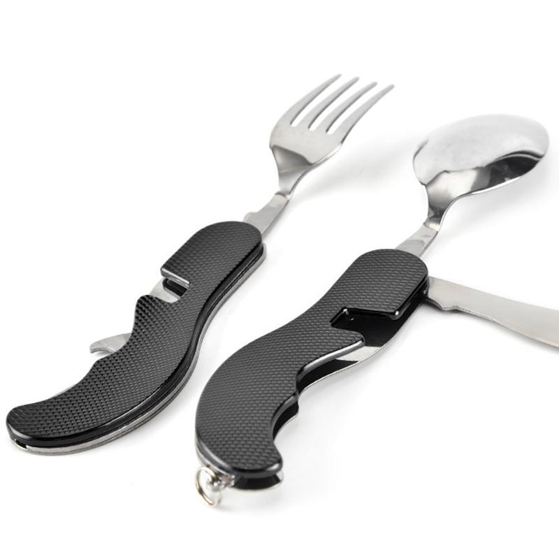 Ensemble de vaisselle d'extérieur 4 en 1, fournitures de cuisine de Camping, cuillère en acier inoxydable, Kits de poche pliables, pique-nique à domicile, randonnée, outils de voyage