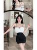 Low-cut Semi-sheer Fur Patchwork Spaghetti Strap Bodycon Dress, 2026 Niche Style